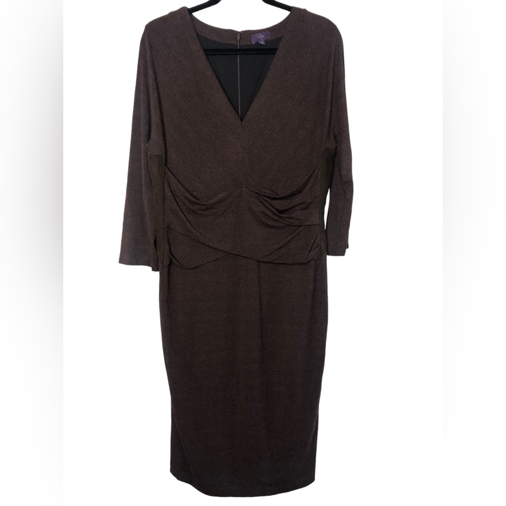 NYDJ Not Your Daughters Jean Brown Knee Lengths Long Sleeve V Neck Dress Size 12